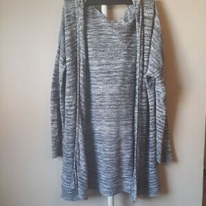SAY WHAT BLACK/WHITE MARLED HOODED CARDIGAN L